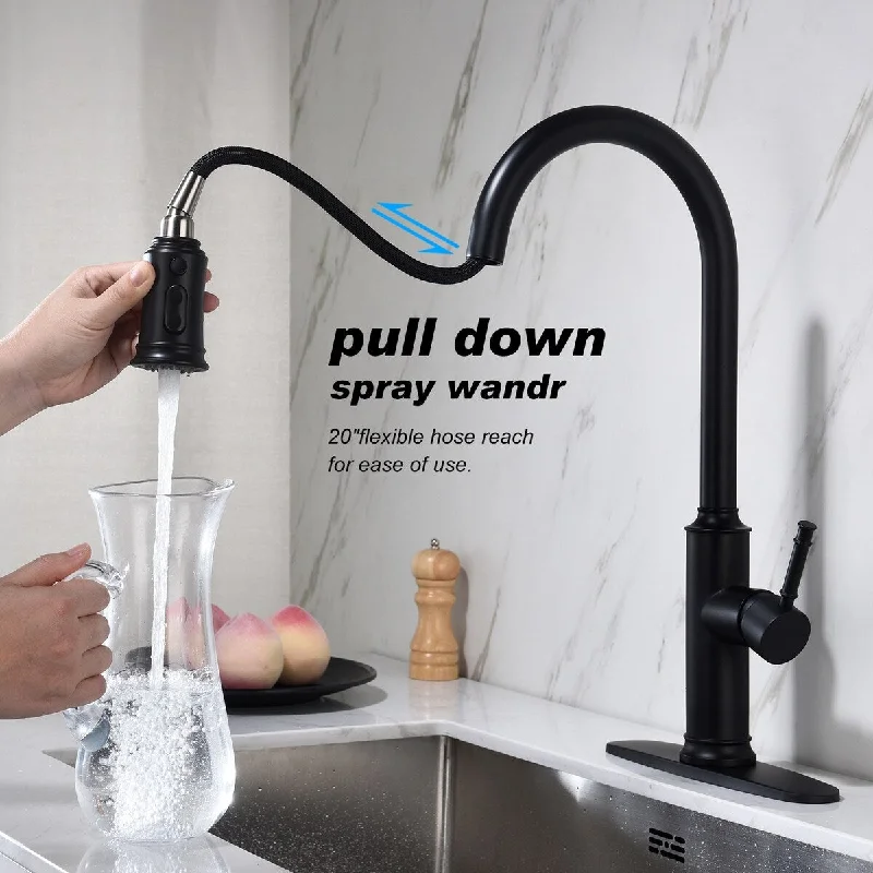 Pull Down Touch Sprayer Single Handle Kitchen Faucet, 7-Layer Plating Process, Durable