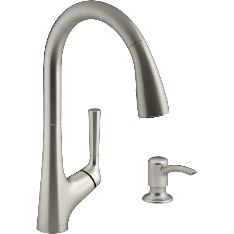 R77748-SD-VS Malleco Touchless Pull Down Kitchen Sink Faucet with Soap/Lotion Dispenser, Vibrant Stainless