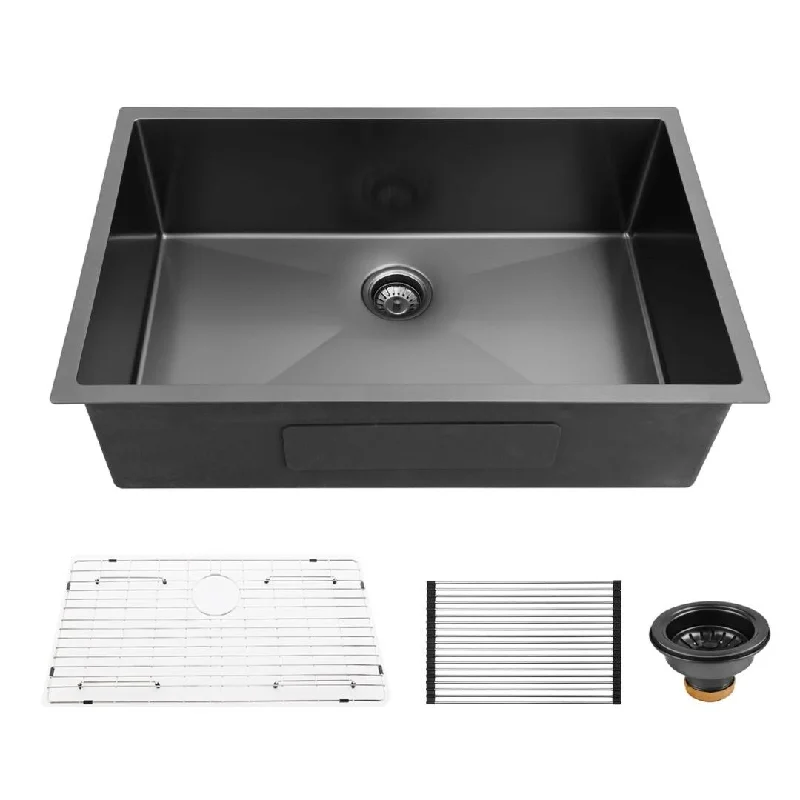 Refurbished 33" Undermount Kitchen Sink 16 Gauge Stainless Steel Single Bowl Kitchen Sink Gunmetal Black - 33"x21"x10"