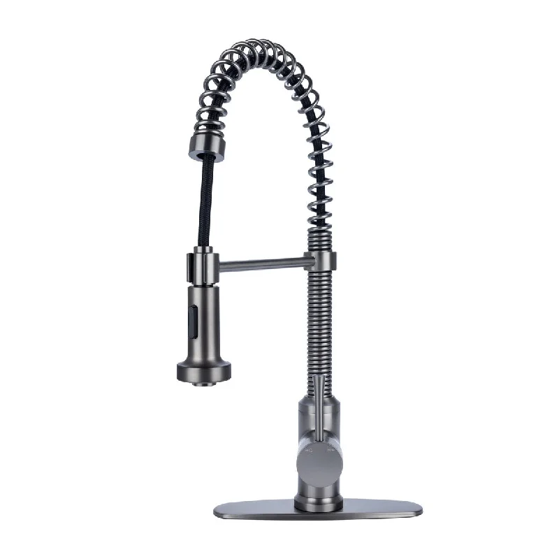 Residential Spring 3-Hole Kitchen Faucet with Flat Sprayer in Pewter