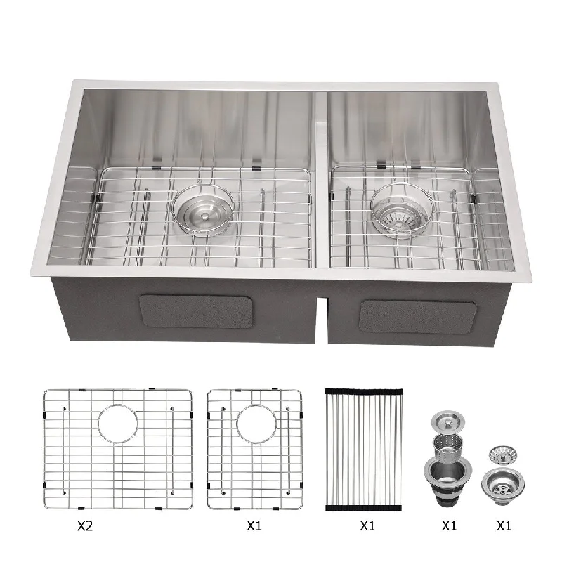 Rhoda 16-Gauge Rectangular Undermount Double Bowl Kitchen Sink - 33 x 19