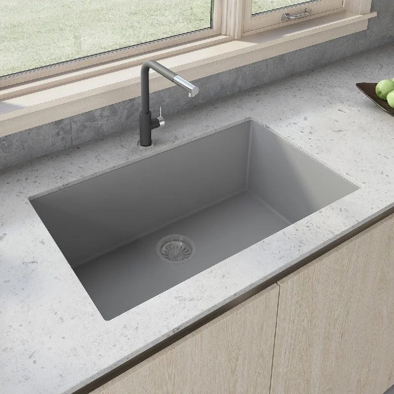 Ruvati 33 x 19 inch Granite Composite Undermount Single Bowl Kitchen Sink - Silver Gray - RVG2080GR