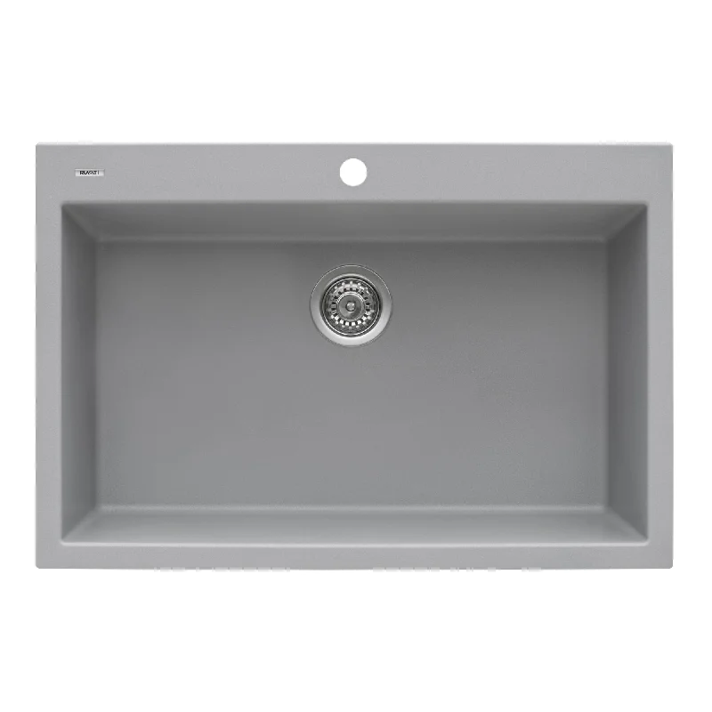 Ruvati 33 x 22 inch epiGranite Drop-in Topmount Granite Composite Single Bowl Kitchen Sink - Silver Gray - RVG1080GR - 8' x 11'