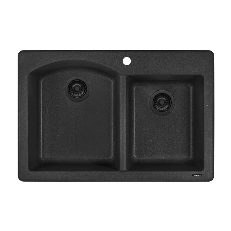 Ruvati 33 x 22 inch epiGranite Dual-Mount Granite Composite Double Bowl Kitchen Sink - Black Galaxy - RVG1344GX