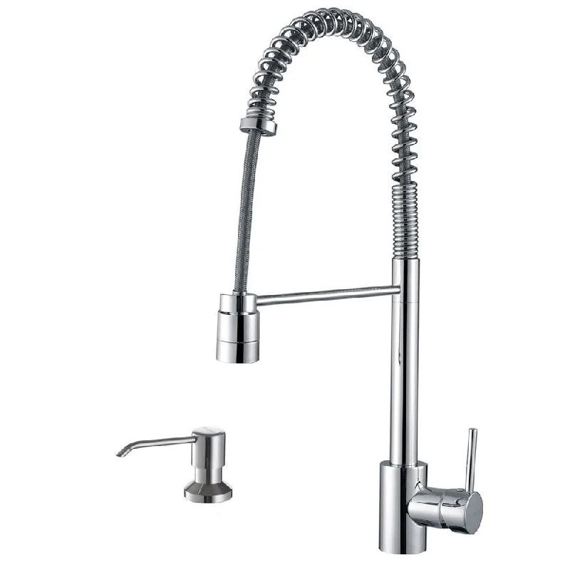 Ruvati Polished Chrome Commercial Style Pullout Spray Kitchen Faucet with Soap Dispenser