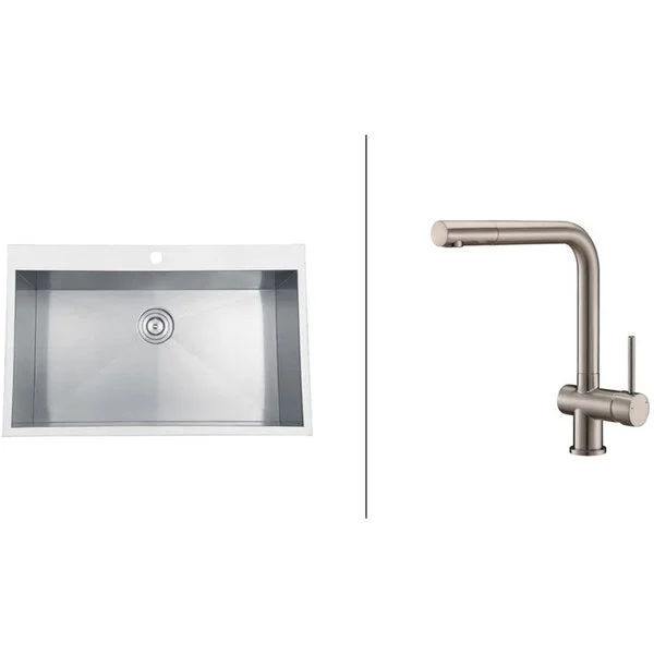 Ruvati RVC2395 Stainless Steel Kitchen Sink and Brushed Nickel Faucet Set