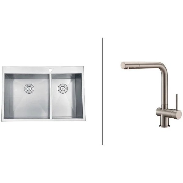 Ruvati RVC2405 Stainless Steel Kitchen Sink and Brushed Nickel Faucet Set