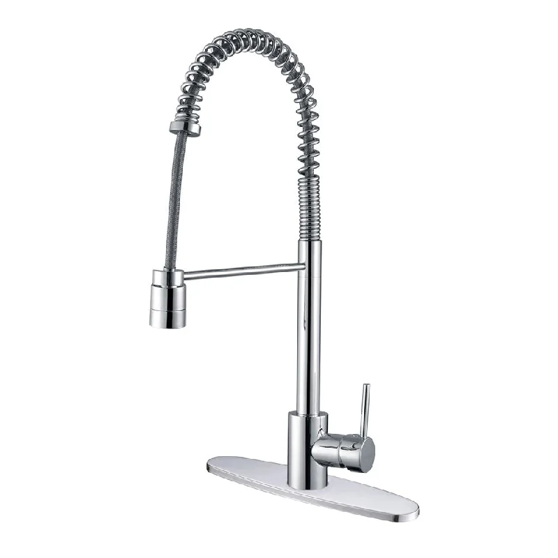 Ruvati RVF1210B1CH Commercial Style Polished Chrome Pullout Spray Kitchen Faucet with Deck Plate