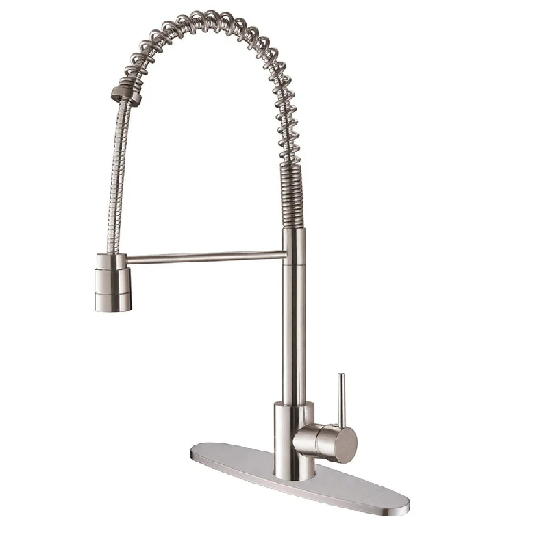 Ruvati RVF1210B1ST Commercial Style Polished Chrome Pullout Spray Kitchen Faucet with Deck Plate