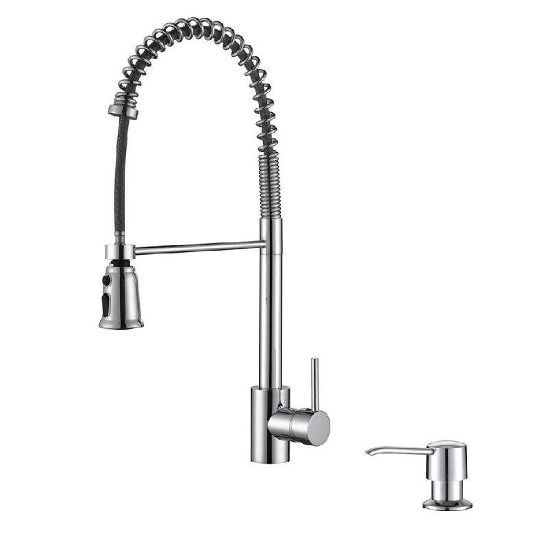 Ruvati RVF1215K1CH Polished Chrome Commercial Style Pullout Spray Kitchen Faucet with Soap Dispenser