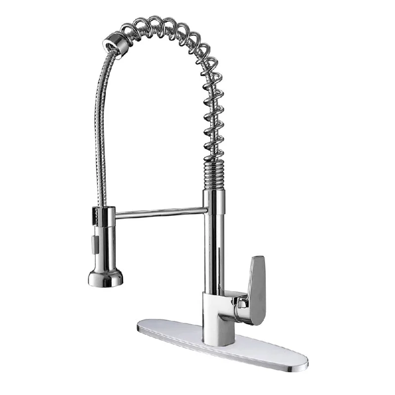 Ruvati RVF1216B1CH Commercial Style Polished Chrome Pullout Spray Kitchen Faucet with Deck Plate