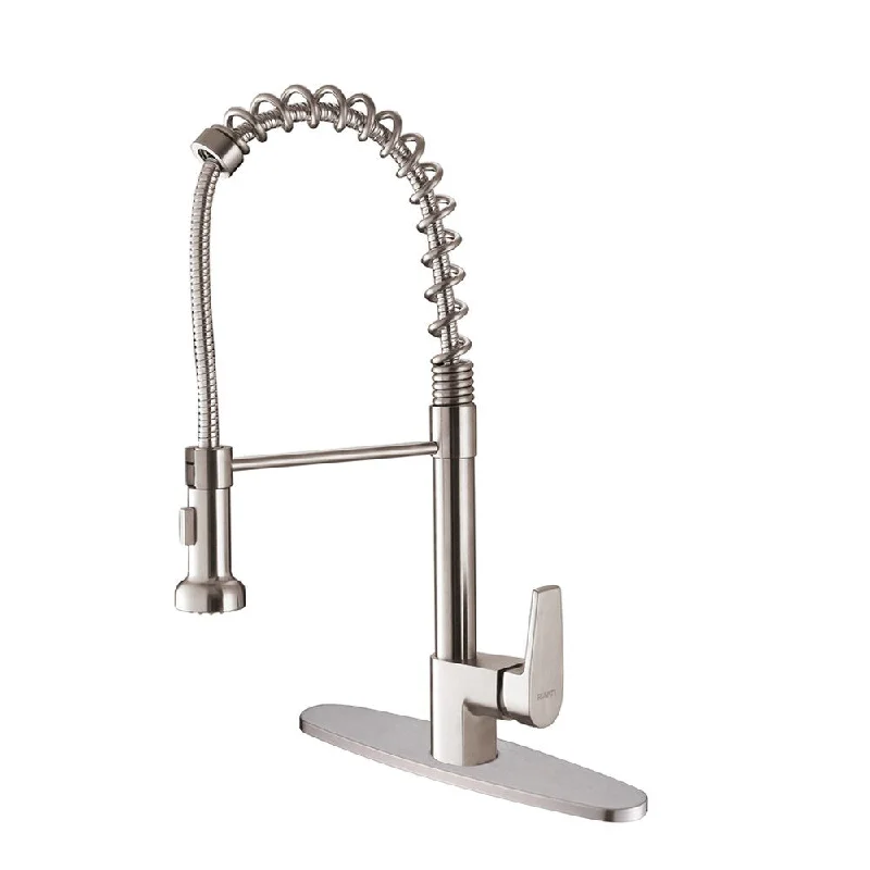 Ruvati RVF1216B1ST Commercial Style Stainless Steel Pullout Spray Kitchen Faucet with Deck Plate