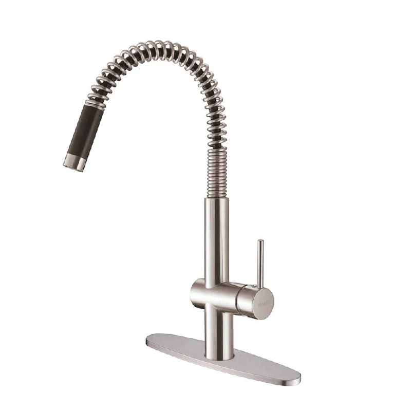 Ruvati RVF1218B1ST Modern Pullout Stainless Steel Kitchen Faucet with Deck Plate