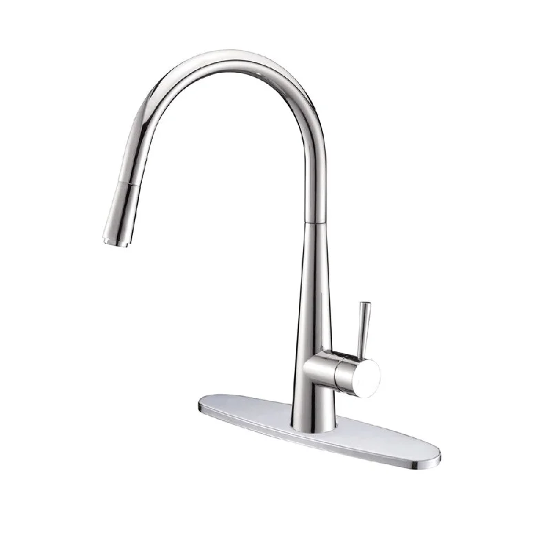 Ruvati RVF1221B1CH Pull-Down Polished Chrome Kitchen Faucet with Deck Plate