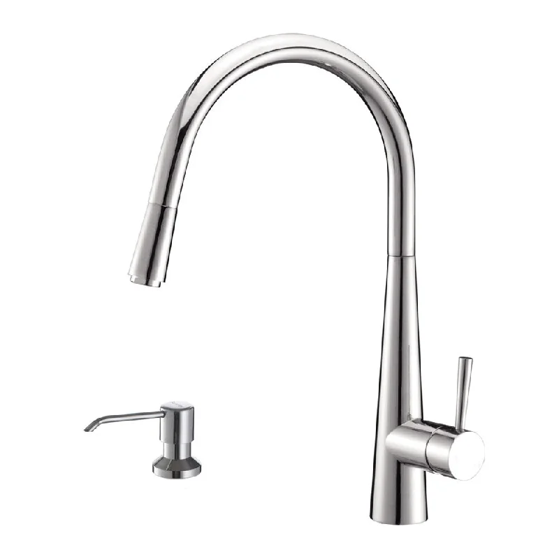 Ruvati RVF1221K1CH Pullout Spray Kitchen Faucet with Soap Dispenser - Polished Chrome