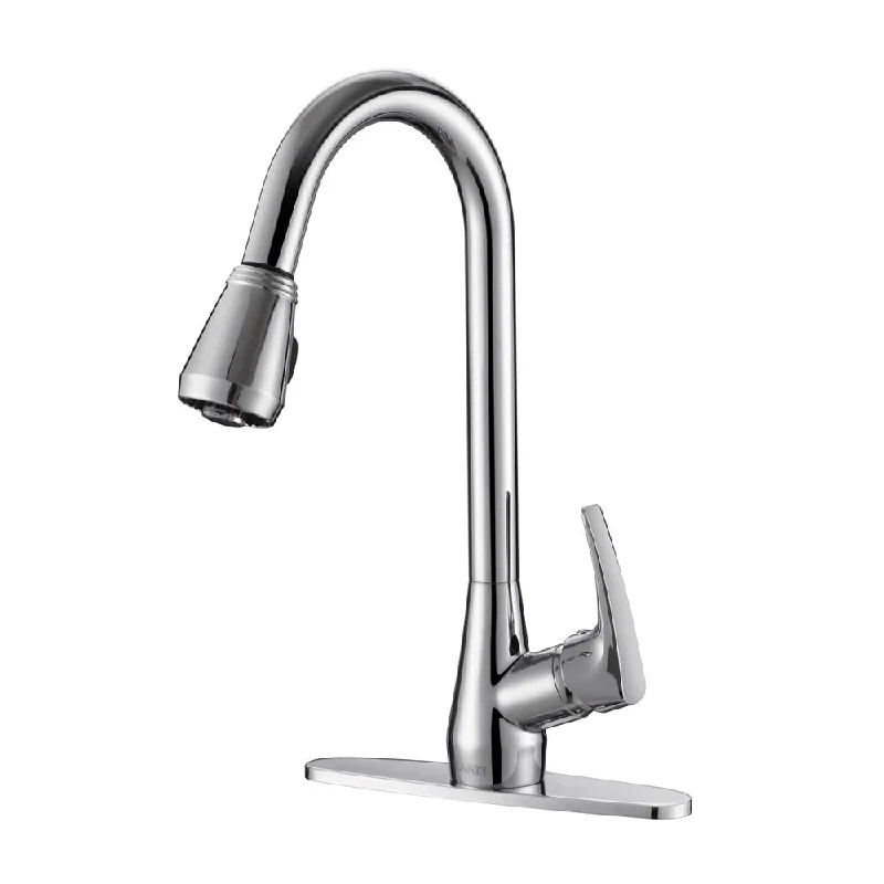 Ruvati RVF1226B1CH Pullout Spray Kitchen Faucet with Deck Plate - Polished Chrome