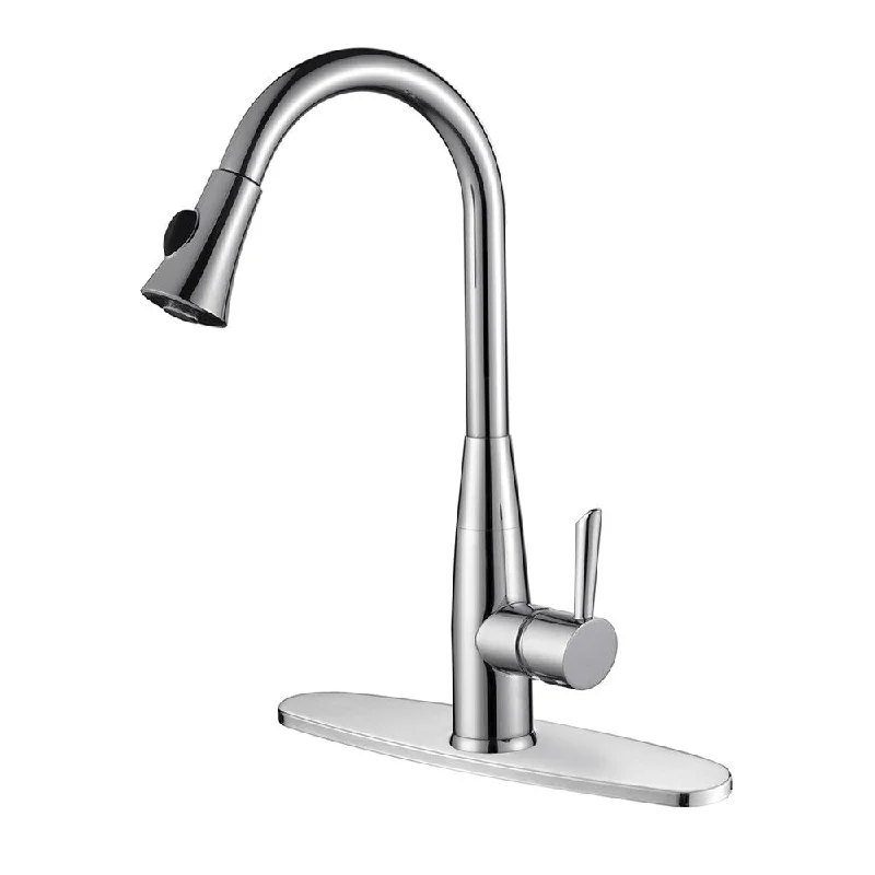 Ruvati RVF1228B1CH Pullout Spray Polished Chrome Kitchen Faucet with Deck Plate