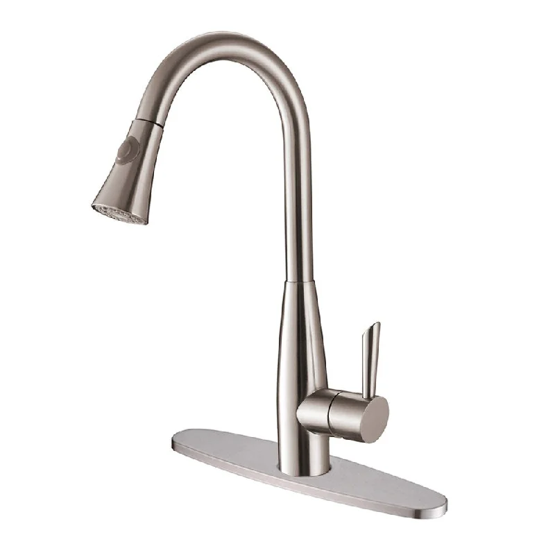 Ruvati RVF1228B1ST Pullout Spray Stainless Steel Kitchen Faucet with Deck Plate