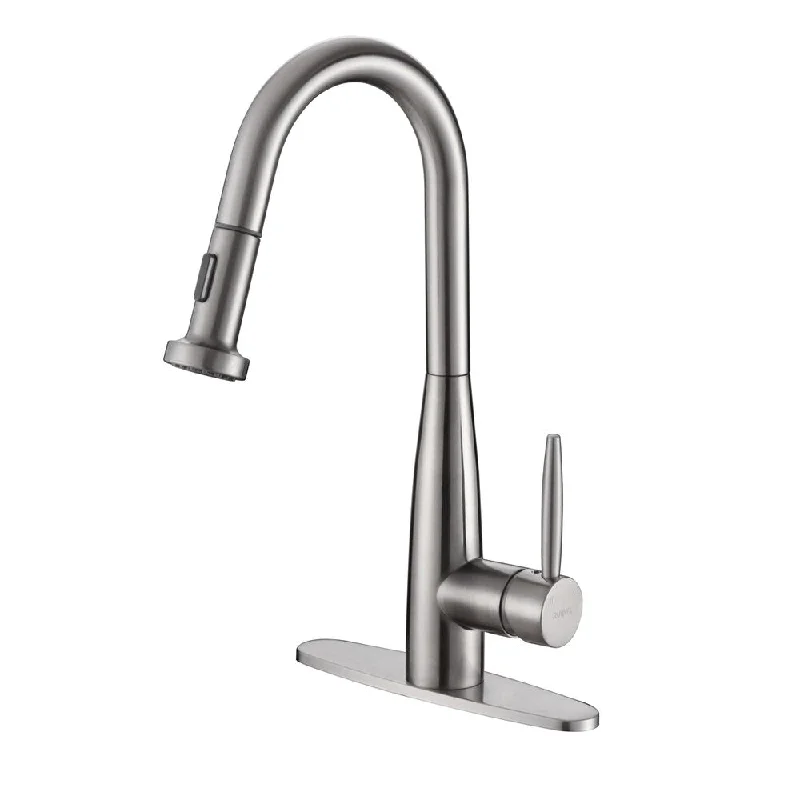 Ruvati RVF1229B1ST Pullout Spray Kitchen Faucet with Deck Plate - Stainless Steel