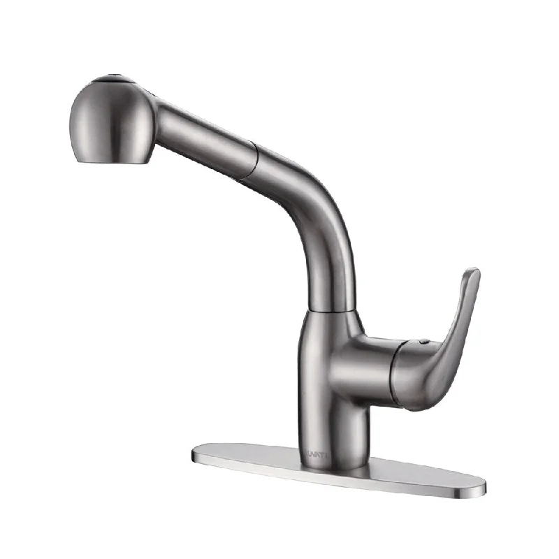 Ruvati RVF1231B1ST Pullout Spray Stainless Steel Single Handle Kitchen Faucet with Deck Plate