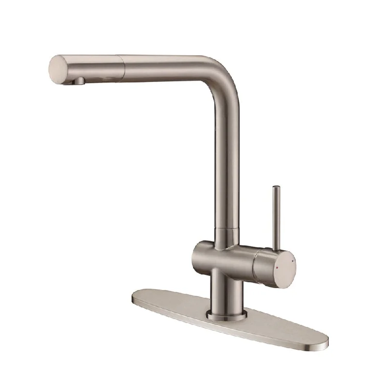 Ruvati RVF1235B1BN Single Handle Stainless Steel Kitchen Faucet with Deck Plate