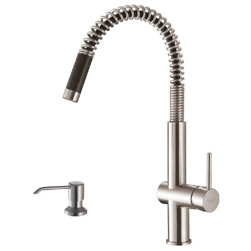 Ruvati Stainless Steel Modern Pullout Kitchen Faucet with Soap Dispenser