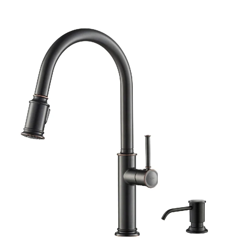 Sellette™ Single Handle Pull Down Kitchen Faucet with Deck Plate and Soap Dispenser in Oil Rubbed Bronze Finish