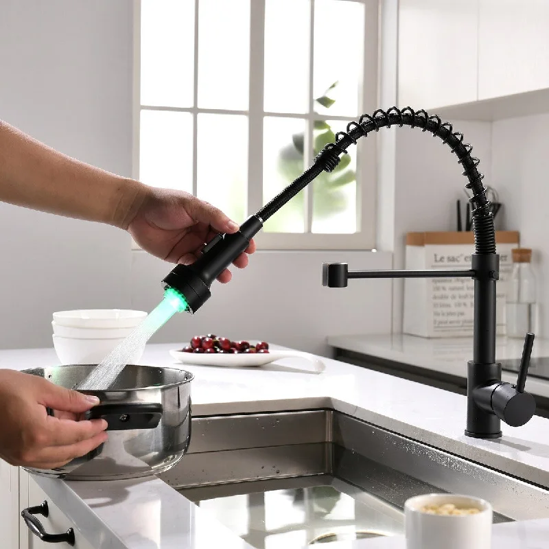 Single Handle High Arc LED Pull Out Sprayer Kitchen Faucet - 3.6'' x 8.5''