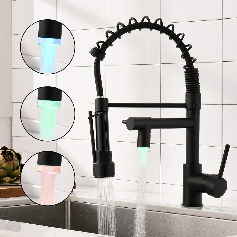 Single Handle High Arc LED Pull Out Sprayer Kitchen Faucet - 4'' x 9.5''