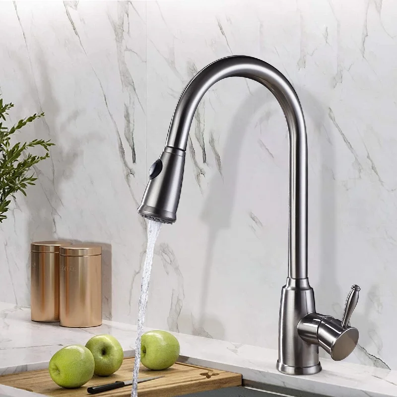 Single Handle High Arc Pull out Kitchen Faucet , Brushed Nickel