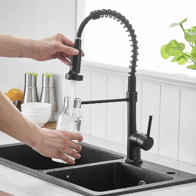 Single Handle High Arc Pull Out Sprayer Kitchen Faucet in Black - 4.2'' x 8.3''