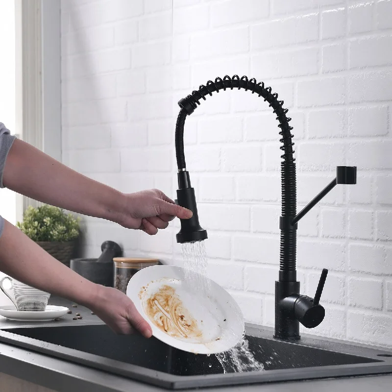 Single Handle High Arc Pull Out Sprayer Kitchen Faucet in Matte Black - 3.92'' x 10.03''