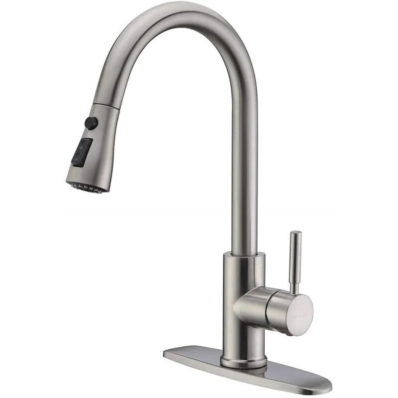 Single Handle Pull-down Kitchen Faucet with Deck Plate Brushed Nickel