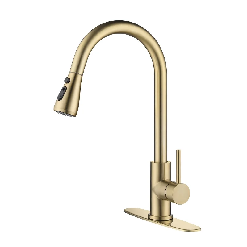 Single Handle Pull Out Kitchen Faucet Brushed Gold