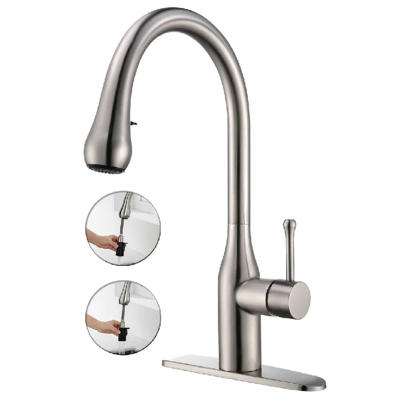 Single Handle Pull-out Kitchen Faucet with Deck Plate Brushed Nickel