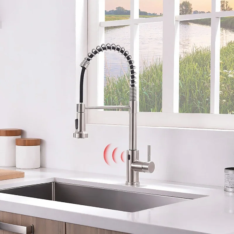 Single Handle Pull Out Sprayer Automatic Smart Kitchen Faucet - 4'' x 8.5''