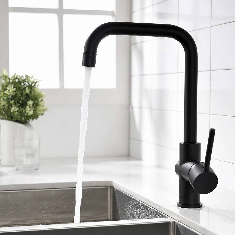 Single Handle Single Hole Deck Mount Standard Kitchen Faucet in Black - 3.6'' x 7.5''