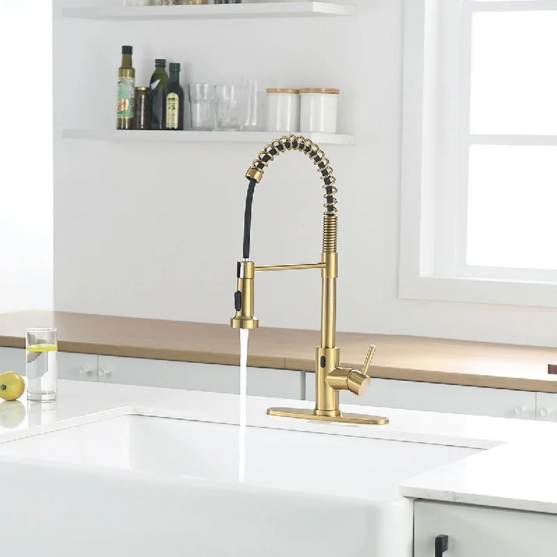 Single Handle Touchless Automatic Smart Kitchen Faucet in Brushed Gold - 10'' x 8.5''