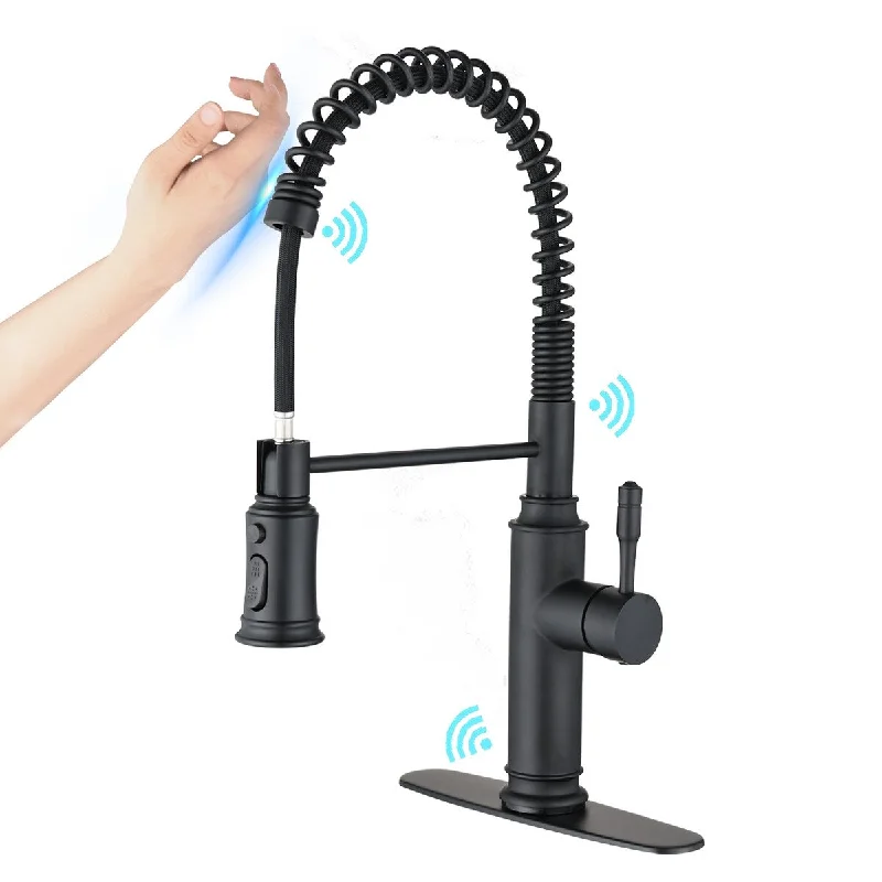 Stainless Steel Matte Black Touch Kitchen Faucet, with Pull Down Sprayer, Spring Shape Faucet Single Hole Mixing Hot and Cold