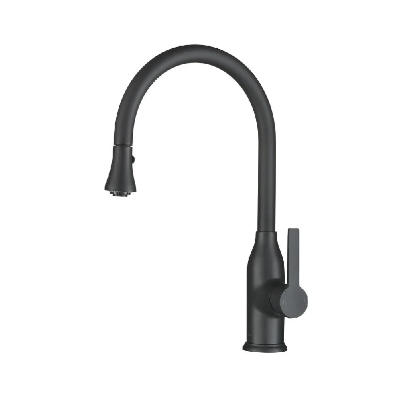 Stufurhome Everton Gooseneck 1.8 GPM CalGreen Single-Handle Pull-down Sprayer Kitchen Faucet in Matte Black