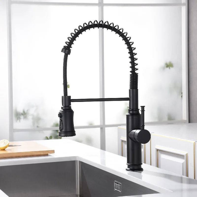 SUMERAIN Modern Spring Pull-Down Matte Black Kitchen Faucet