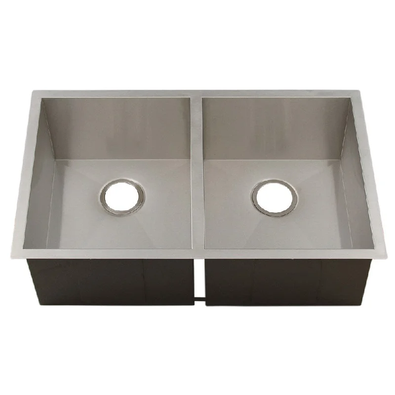 Ticor 32-inch 16-gauge Stainless Steel Double Bowl Zero Radius Undermount Square Kitchen Sink - Silver