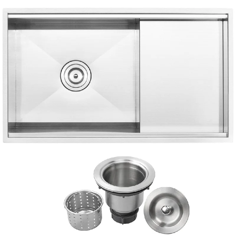 Ticor Stainless Steel 32-inch Single Bowl Overmount Kitchen Sink with Prep Area