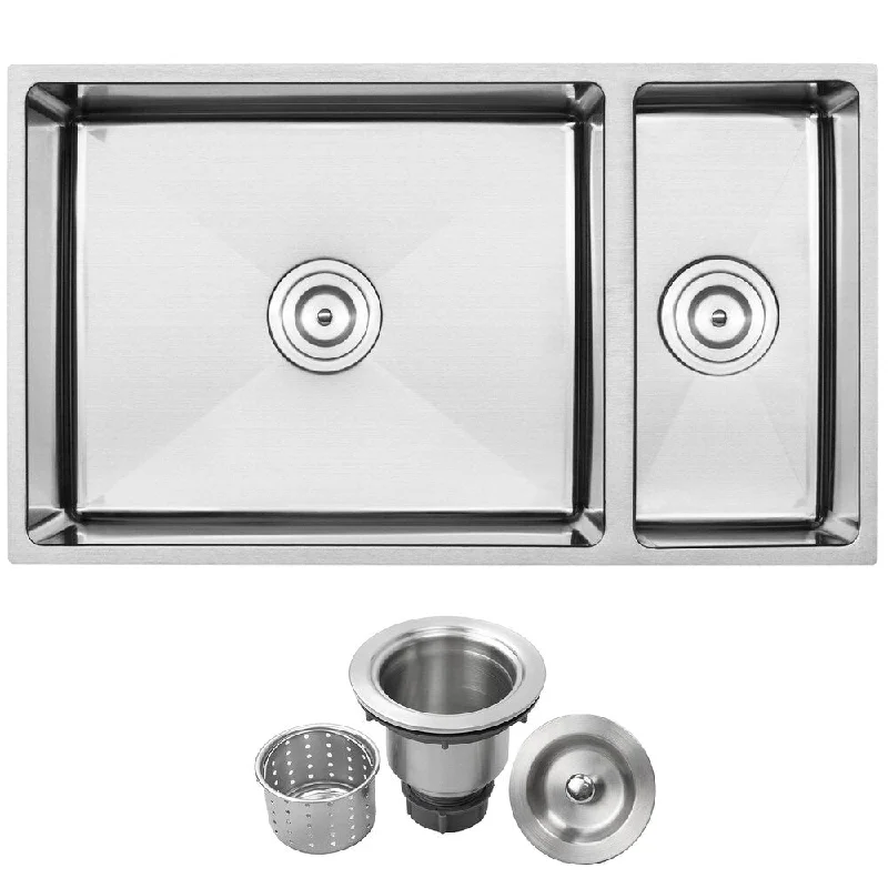 Ticor Stainless Steel Undermount 31 1/4-inch 70/30 Double Bowl Kitchen Sink with Tight Radius Corners