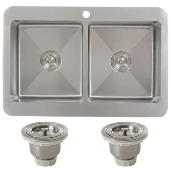 Ticor TR1800BG-BASK 33 Inch 16 Gauge Double Bowl Stainless Steel Overmount Drop-in Kitchen Sink - Stainless Steel