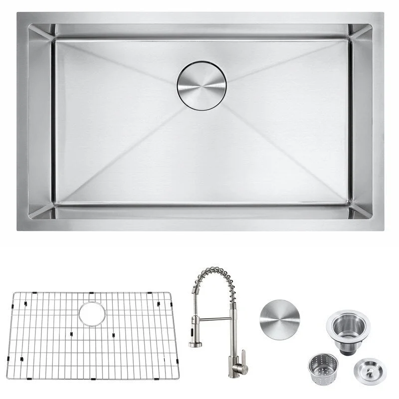 Undercounter single bowl stainless steel kitchen sink and faucet