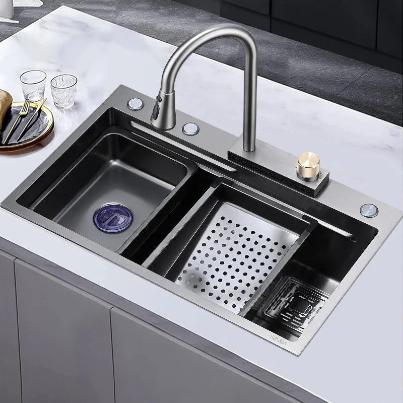 Vanityfair 30" L x 18" W Single Bowl Stainless Steel Drop-In Kitchen Sink Waterfall Faucet with Accessories