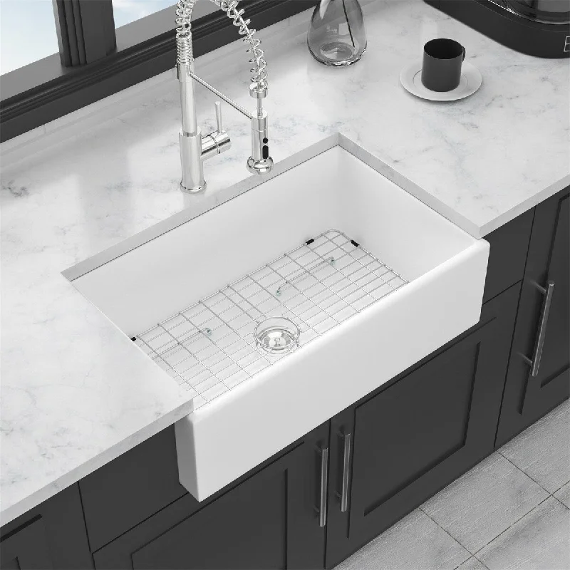 White Farmhouse Sink - 30" Kitchen Sink White Undermount Single Bowl