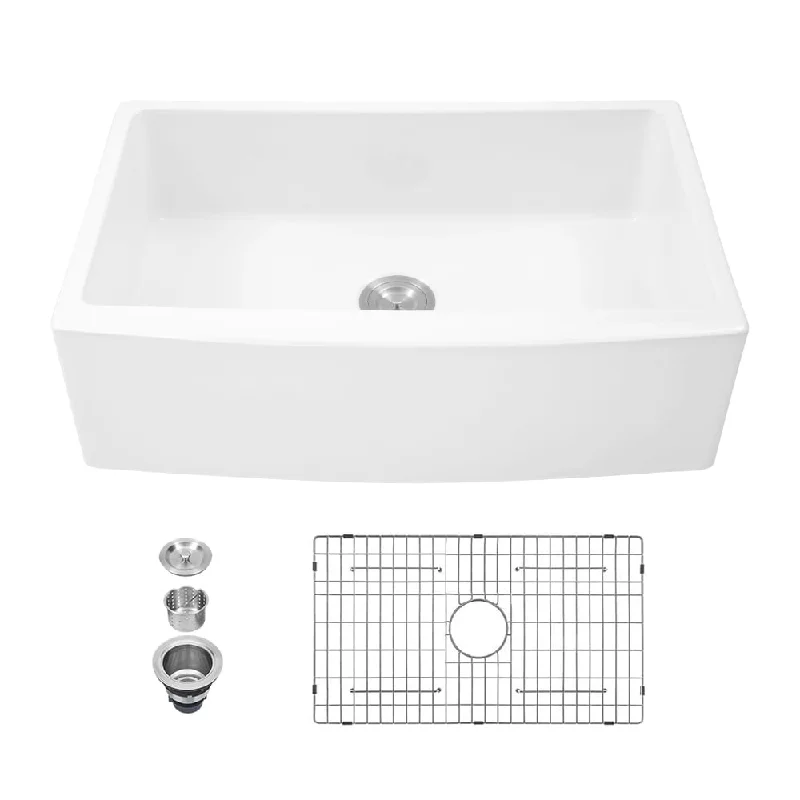 White Fireclay Ceramic Rectangle Farmhouse Single Bowl Kitchen Sink - 33 in. Width