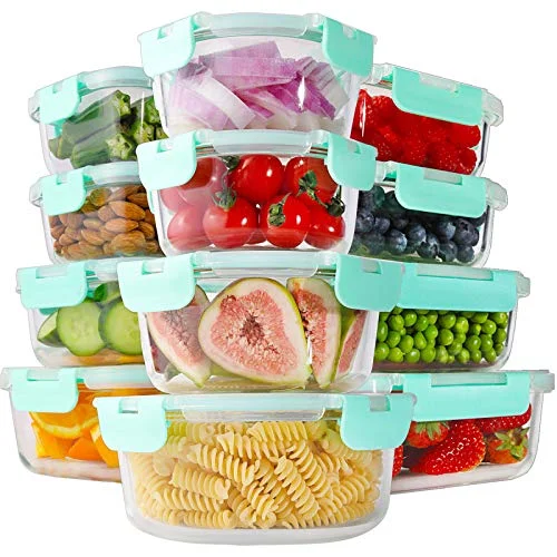 24 Piece Glass Food Storage Containers with Lids, Airtight Glass Lunch Bento Boxes, BPA Free & Leak Proof,12 lids, 12 Containers